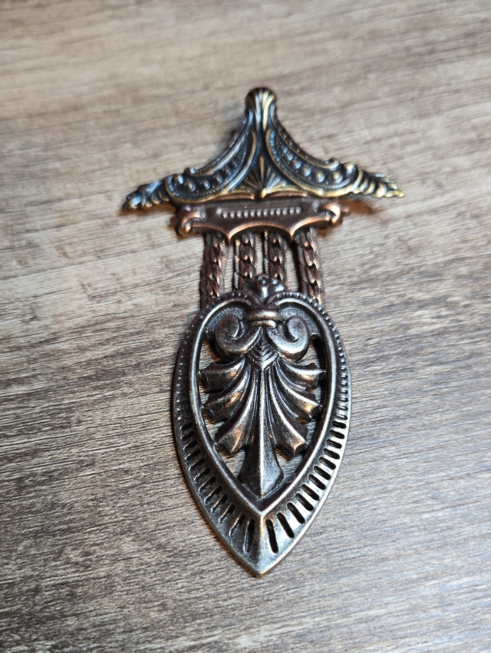 Victorian Revival Mixed Metal Statement Pendant Brooch Shield 4.75"